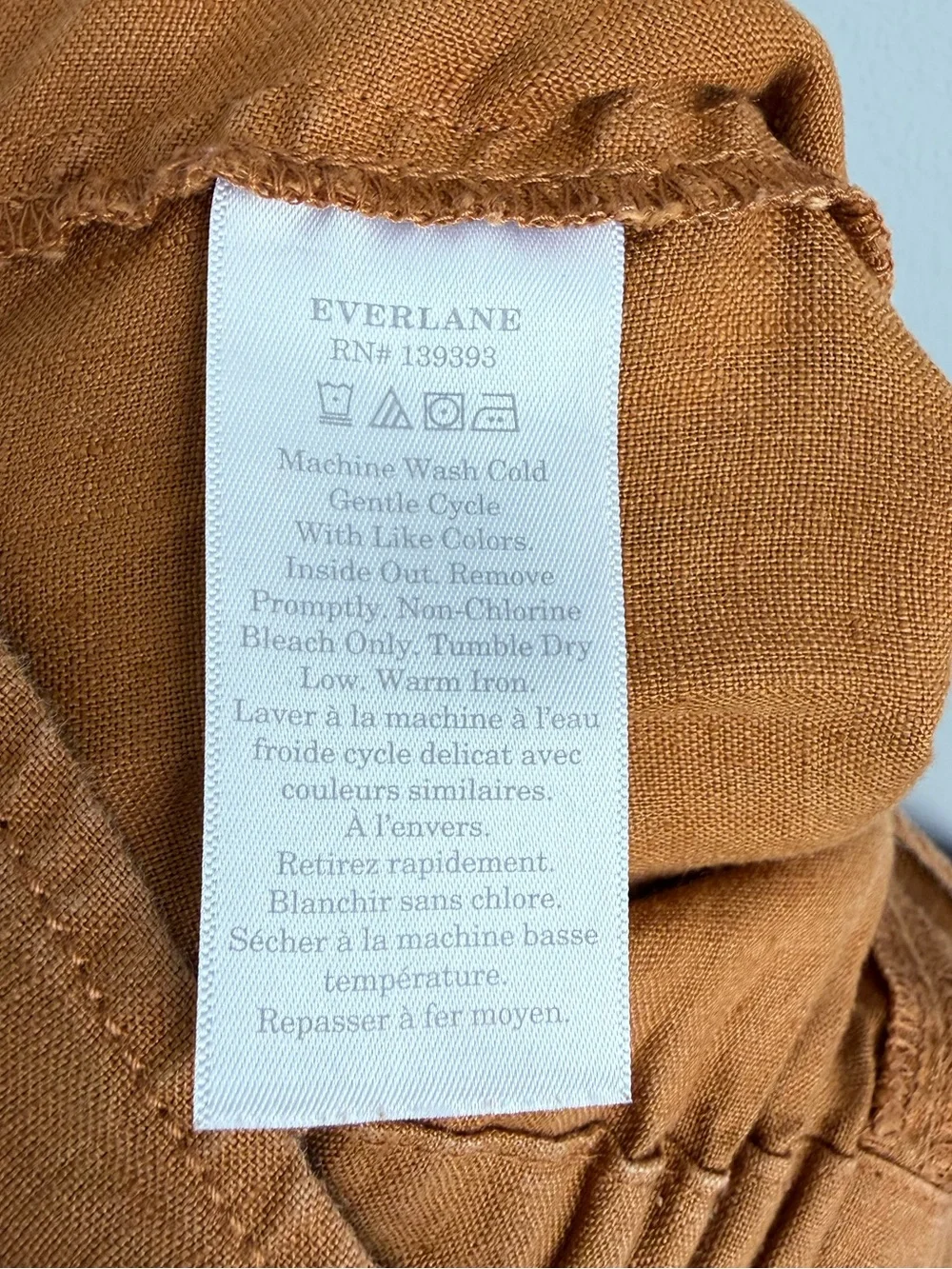 Everlane Linen Shoestring Apron Jumpsuit Spice Brown Small S Wide Leg Boho